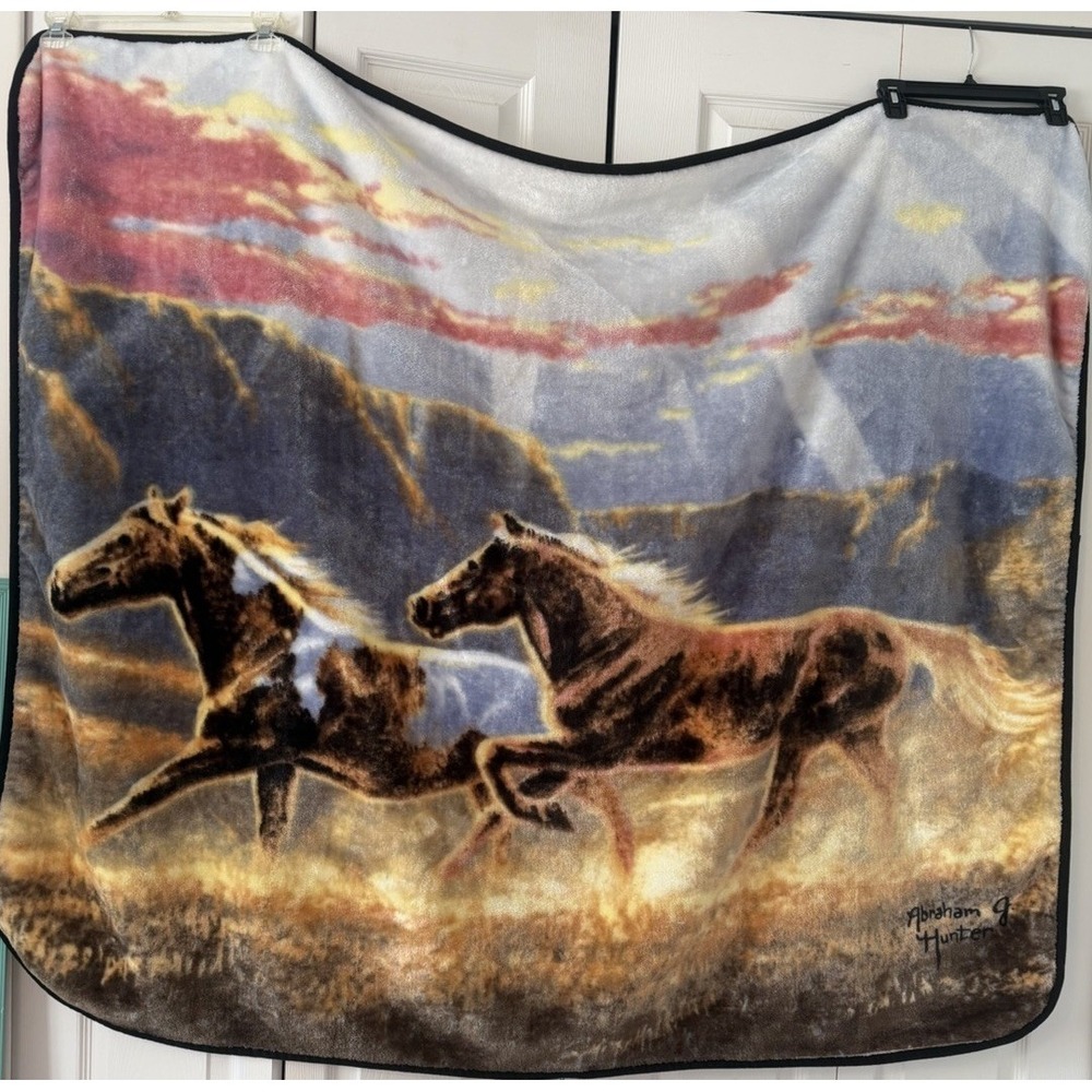 The Northwest Company Fleece Blanket Abraham Hunter Horses Landscape  46x50"